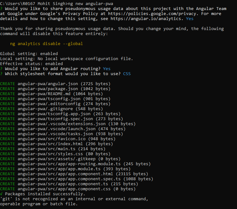 Step 1 Use the command ng new angular-pwa 